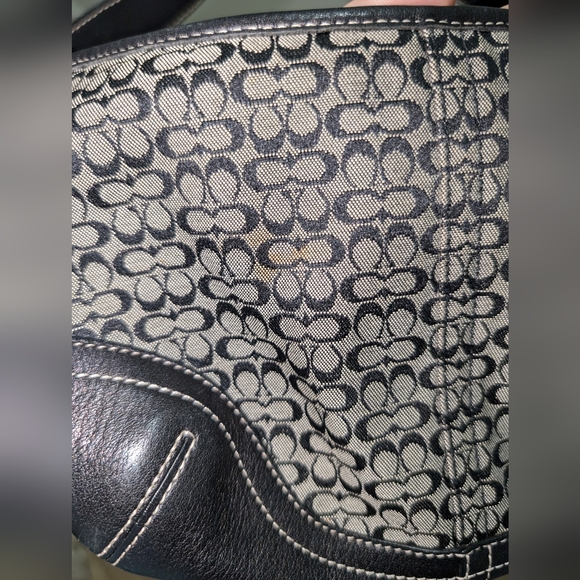 Authentic COACH Bag Small Signature Jacquard Gray/Black with Black Leather - Picture 7 of 7